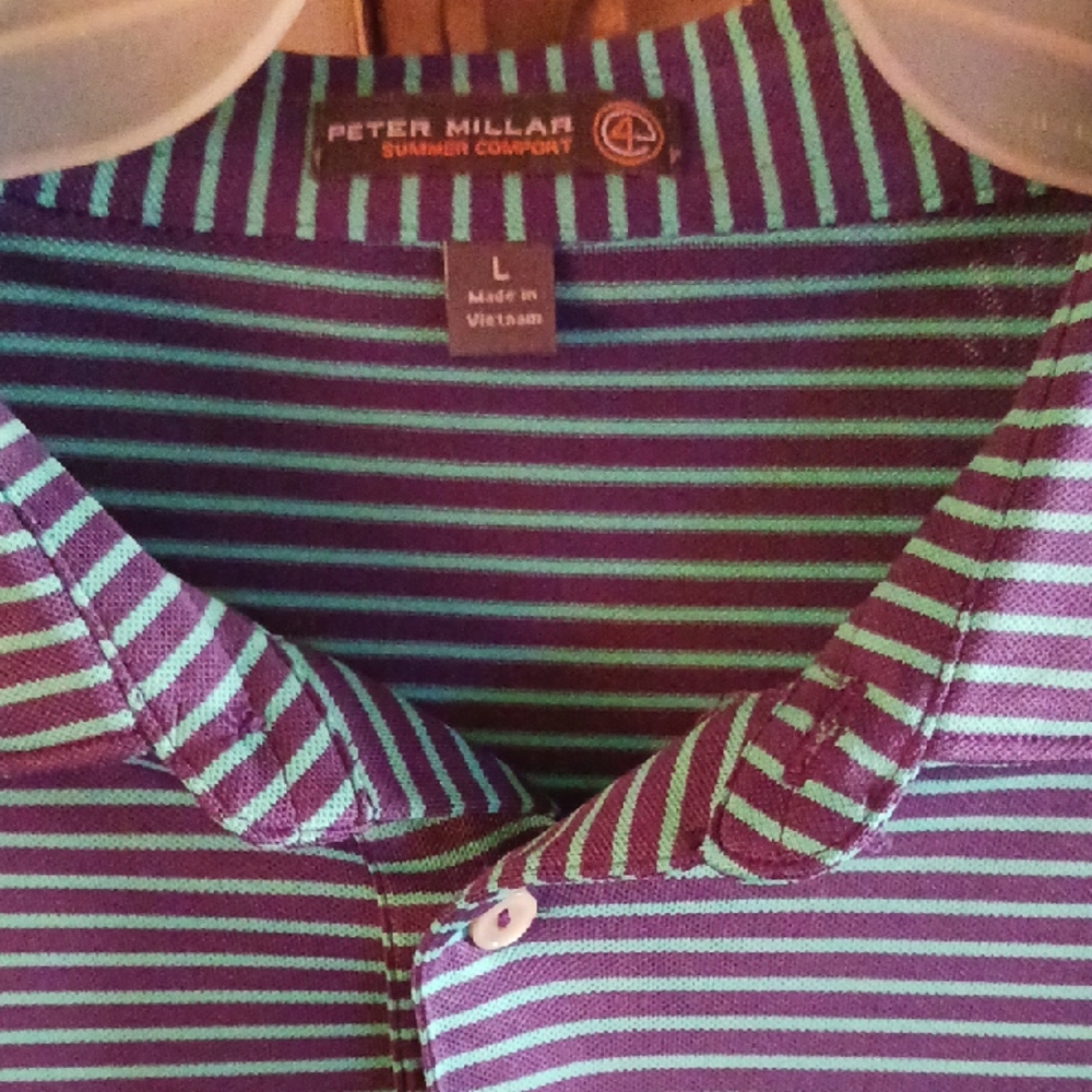 Peter Millar Blue and Gray Striped Polo Shirt